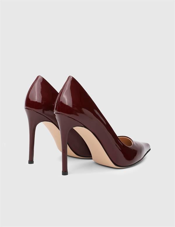 Linz Hakiki Rugan Deri Bordo Kadın Stiletto