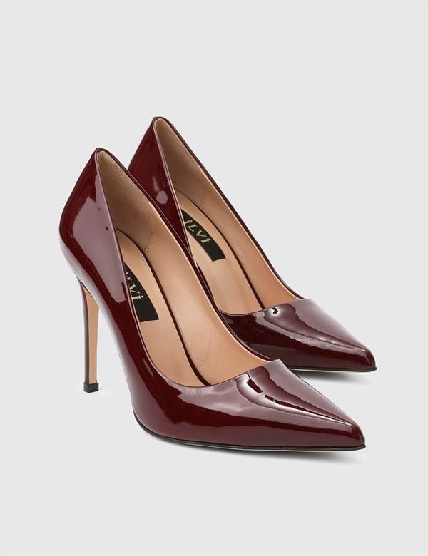 Linz Hakiki Rugan Deri Bordo Kadın Stiletto