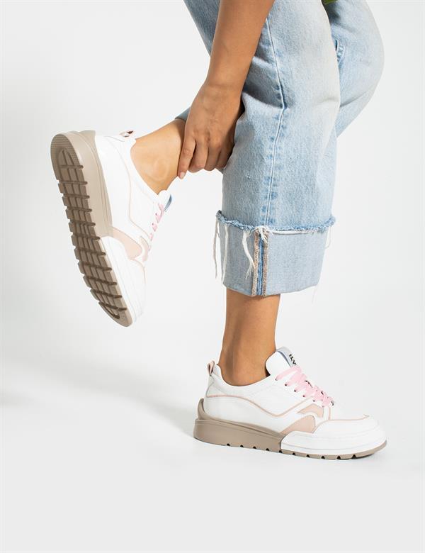 Locarno White Floater Leather-Powder Pink Leather Women's Sneaker