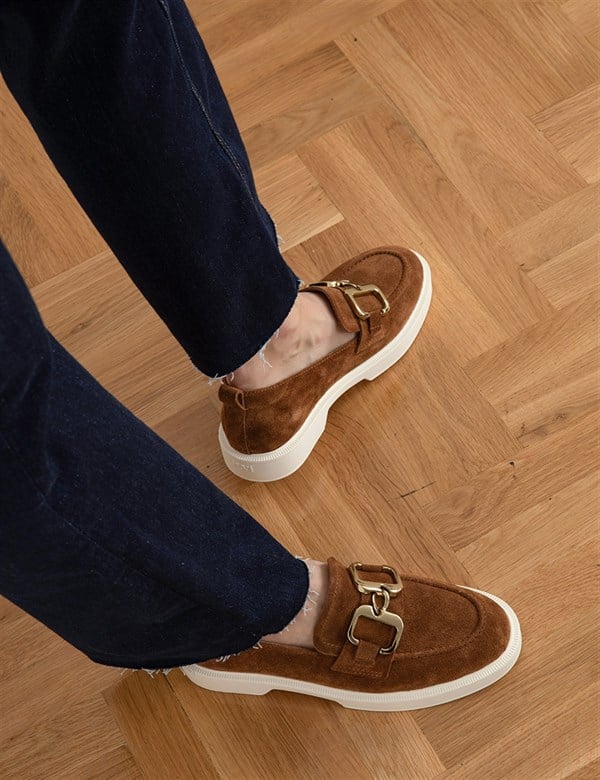 Loik Saddle Brown Suede Leather Women's Loafer