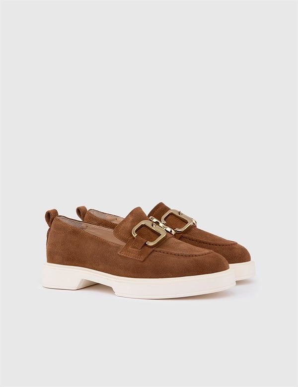 Loik Saddle Brown Suede Leather Women's Loafer