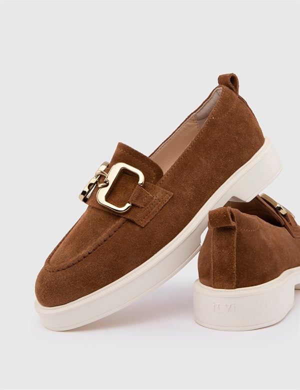 Loik Saddle Brown Suede Leather Women's Loafer