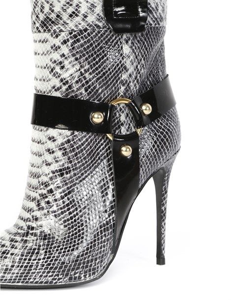 Loka Women's Heeled Boot Grey Snake - Black Patent Leather