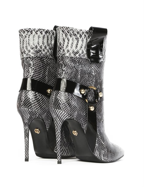 Loka Women's Heeled Boot Grey Snake - Black Patent Leather