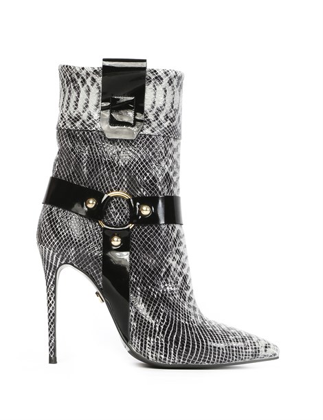Loka Women's Heeled Boot Grey Snake - Black Patent Leather