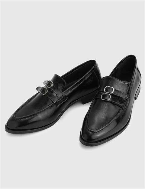 Lorayn Hakiki Rugan Deri Siyah Kadın Loafer