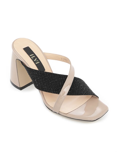 Lota Women's Slipper Powder Pink Patent Leather-Black Suede