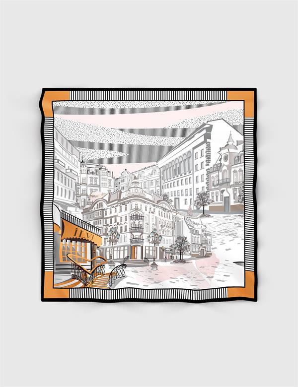 Lugo Orange-Mink Silk Twill Women's Scarf