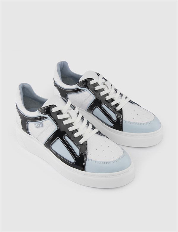 Luzern Blue-White Leather-Black Patent Leather Women's Sneaker