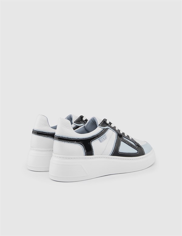 Luzern Blue-White Leather-Black Patent Leather Women's Sneaker