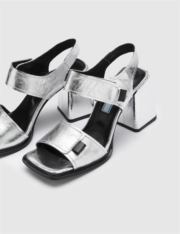 Maikel Silver Leather Women's Heeled Sandal