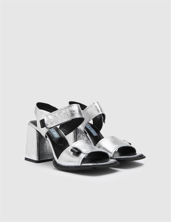 Maikel Silver Leather Women's Heeled Sandal