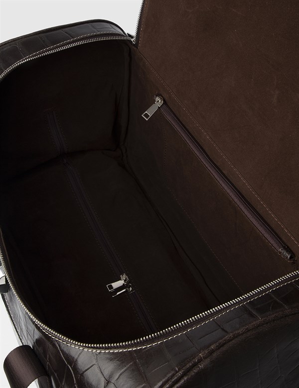 Malm Brown Leather Crocodile Men's Suitcase