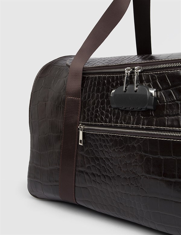 Malm Brown Leather Crocodile Men's Suitcase