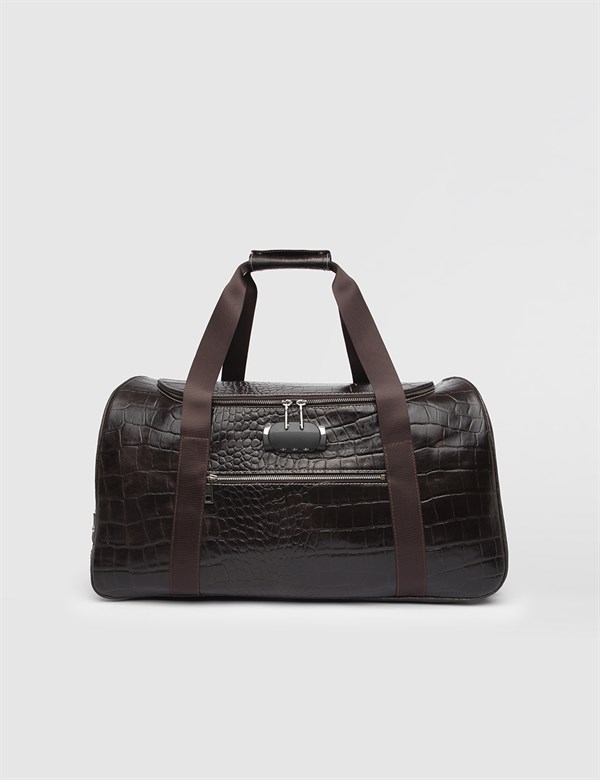 Malm Brown Leather Crocodile Men's Suitcase