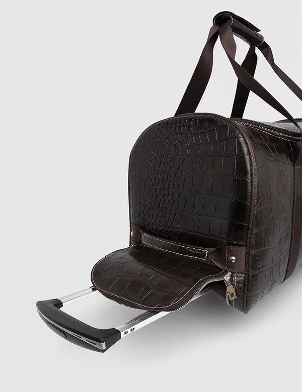 Malm Brown Leather Crocodile Men's Suitcase