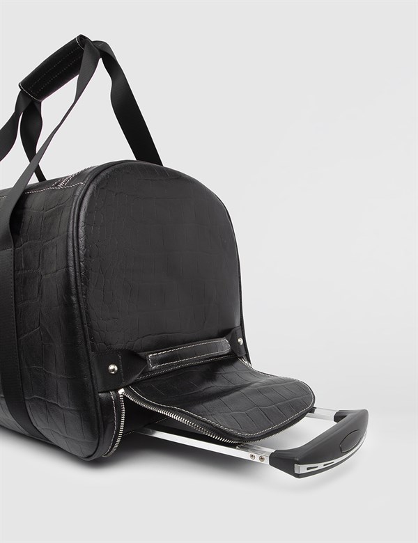 Malm Black Leather Crocodile Men's Suitcase