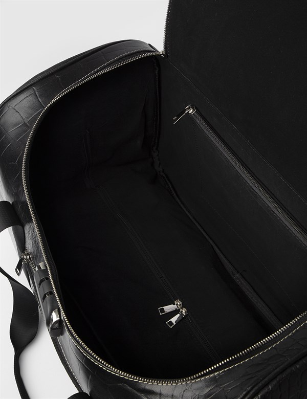 Malm Black Leather Crocodile Men's Suitcase