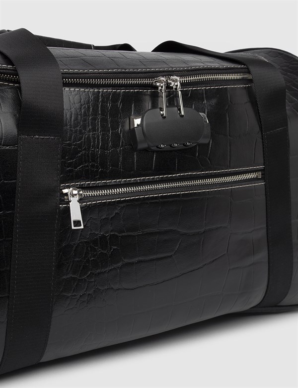 Malm Black Leather Crocodile Men's Suitcase