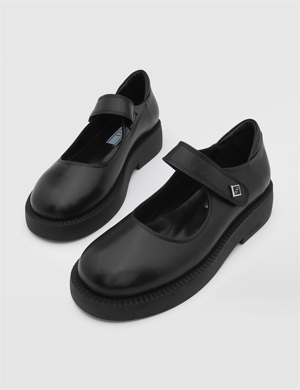Mano Hakiki Deri Kadın Siyah Loafer Ayakkabı