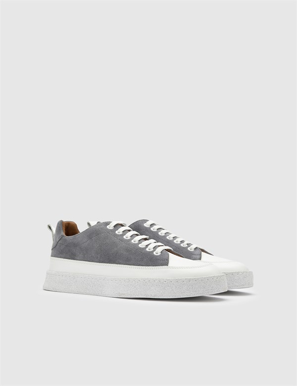 Manoj White Leather-Grey Suede Leather Men's Sneaker