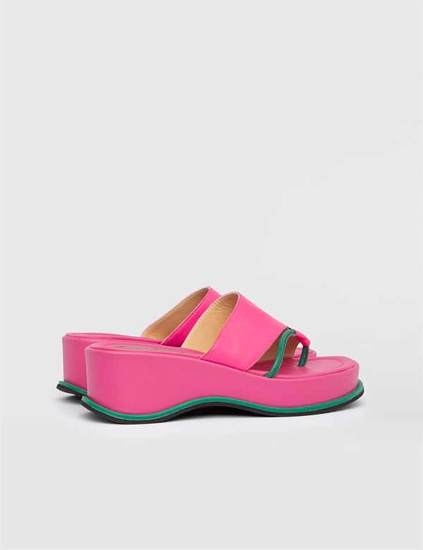 Masal Fuchsia Leather Women's Slide