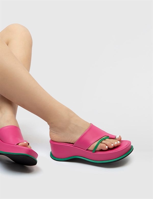 Masal Fuchsia Leather Women's Slide