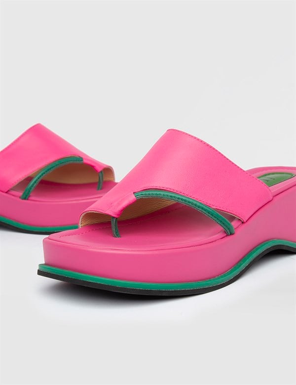 Masal Fuchsia Leather Women's Slide