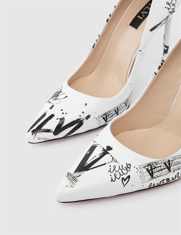 Matane Hakiki  Deri Kadın Beyaz Stiletto
