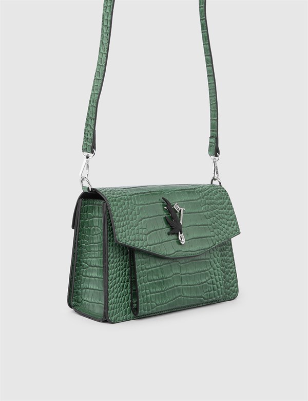 Matsue Green Leather Crocodile Women's Shoulder Bag