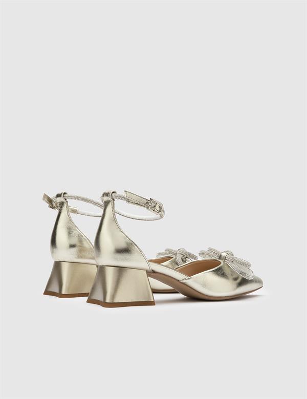 Meda Gold Leather Women's Heeled Sandal