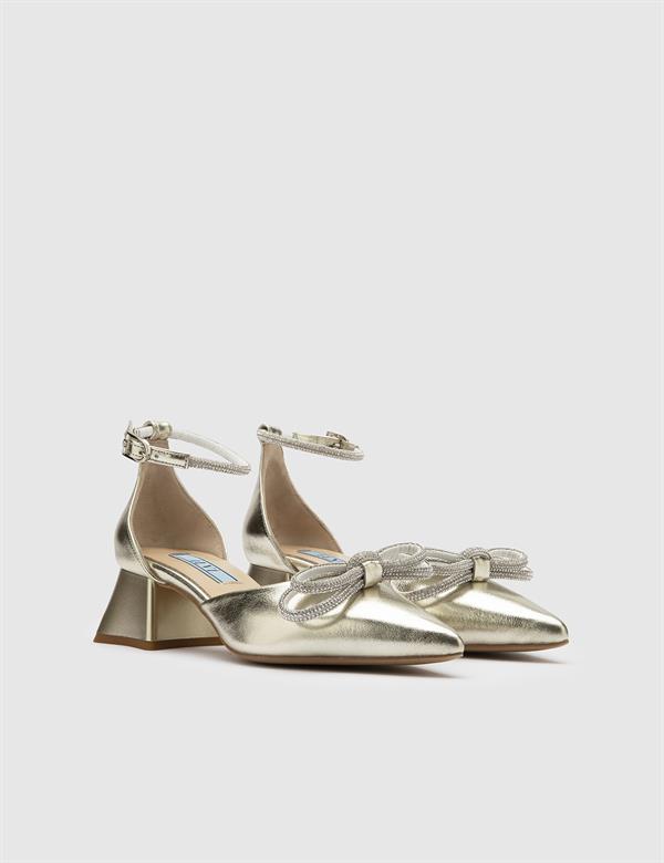 Meda Gold Leather Women's Heeled Sandal
