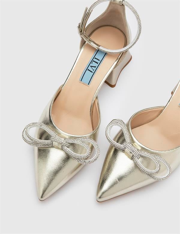 Meda Gold Leather Women's Heeled Sandal