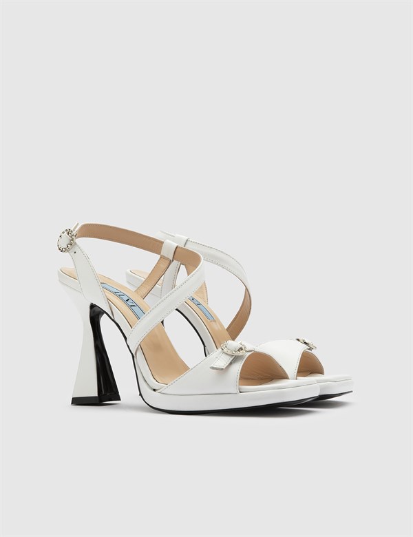 Mendoza White Leather Women's Heeled Sandal