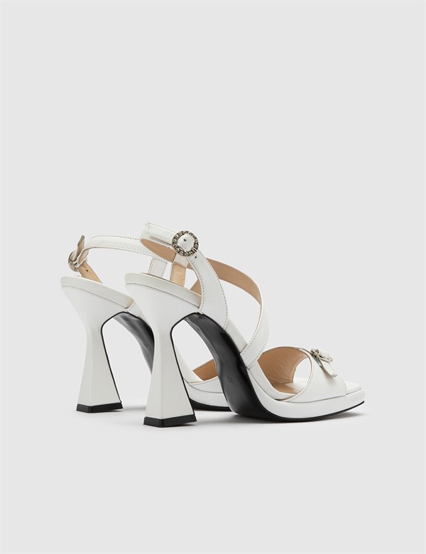 Mendoza White Leather Women's Heeled Sandal