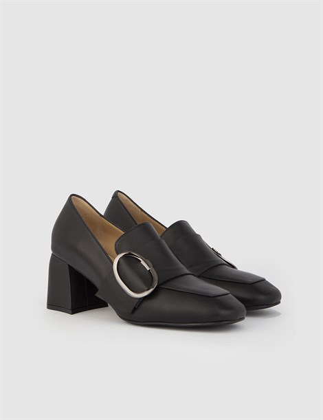 Mera Black Crocodile Leather Women's Pump