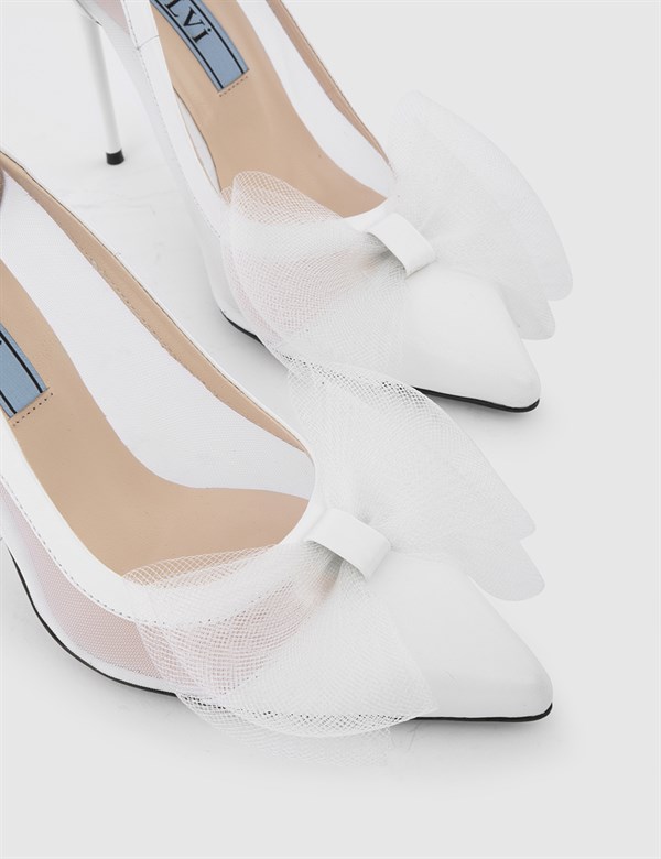 Merchan White Leather-Mesh Women's Pump