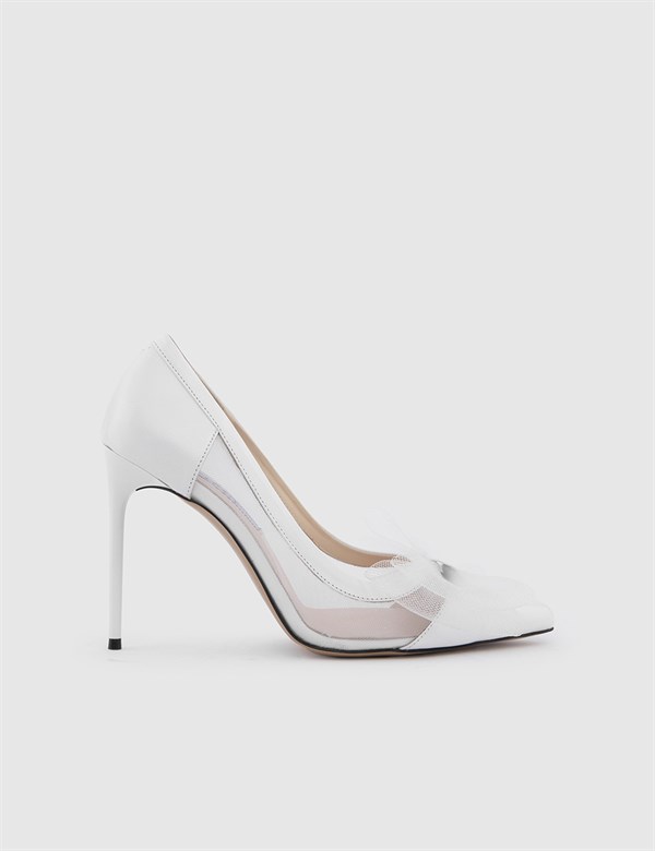 Merchan White Leather-Mesh Women's Pump