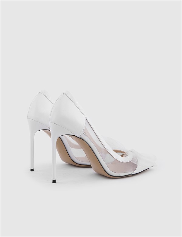 Merchan White Leather-Mesh Women's Pump