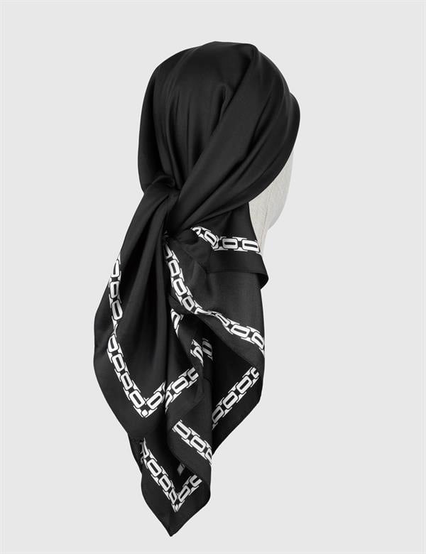 Mersa Kadın Eşarp Beyaz-Siyah İpek Twill