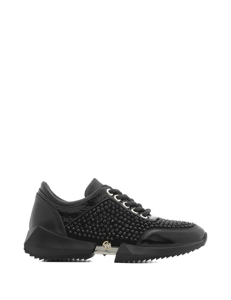 Mina Women's Sneaker Black Patent Leather - Black Suede