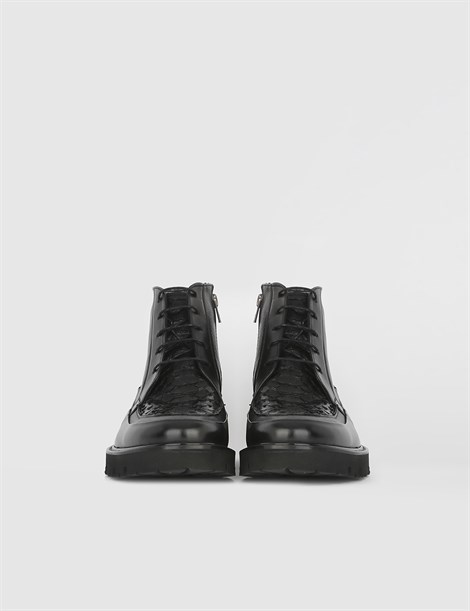 Mirror Black Leather - Snake Leather Men's Boot