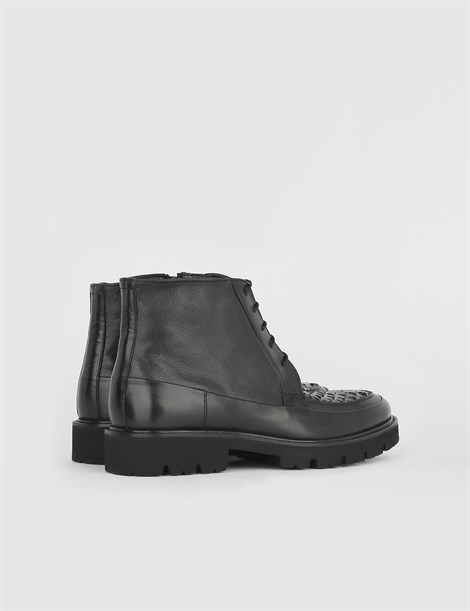 Mirror Black Leather - Snake Leather Men's Boot