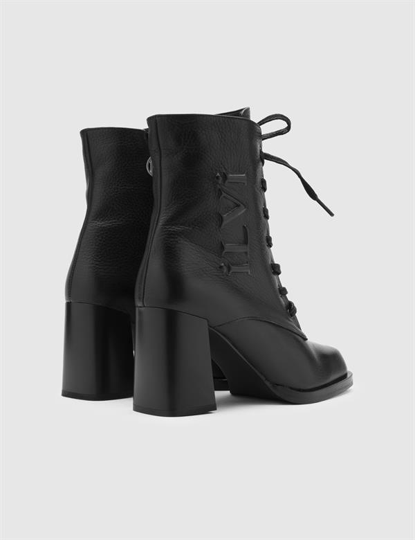Nacaome Black Floater Leather Women's Heeled Boot