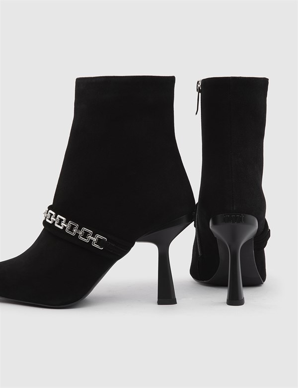 Neal Black Suede Leather Women's Heeled Boot
