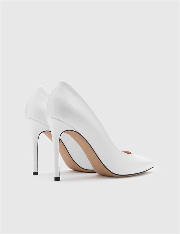 Nelli Hakiki Deri Kadın Beyaz Stiletto