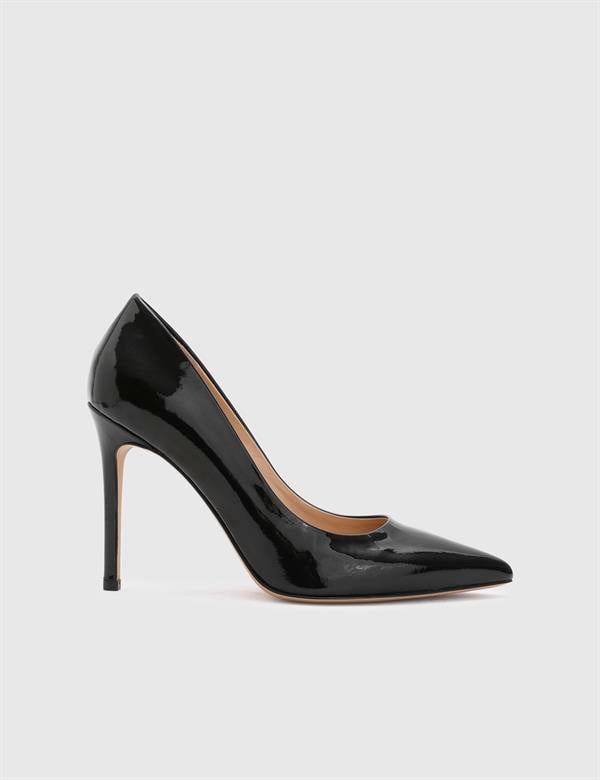 Nelli Hakiki Rugan Deri Kadın Siyah Stiletto