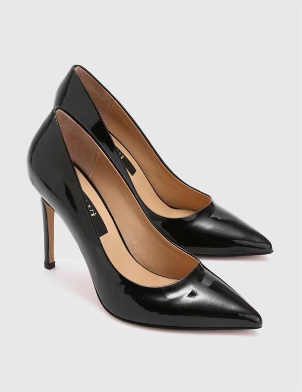 Nelli Hakiki Rugan Deri Kadın Siyah Stiletto