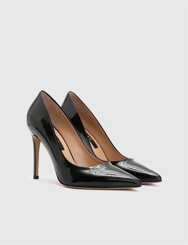 Nelli Hakiki Rugan Deri Kadın Siyah Stiletto