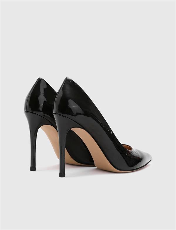 Nelli Hakiki Rugan Deri Kadın Siyah Stiletto
